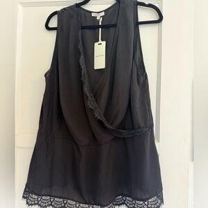 Pleione Black Draped Sleeveless Blouse